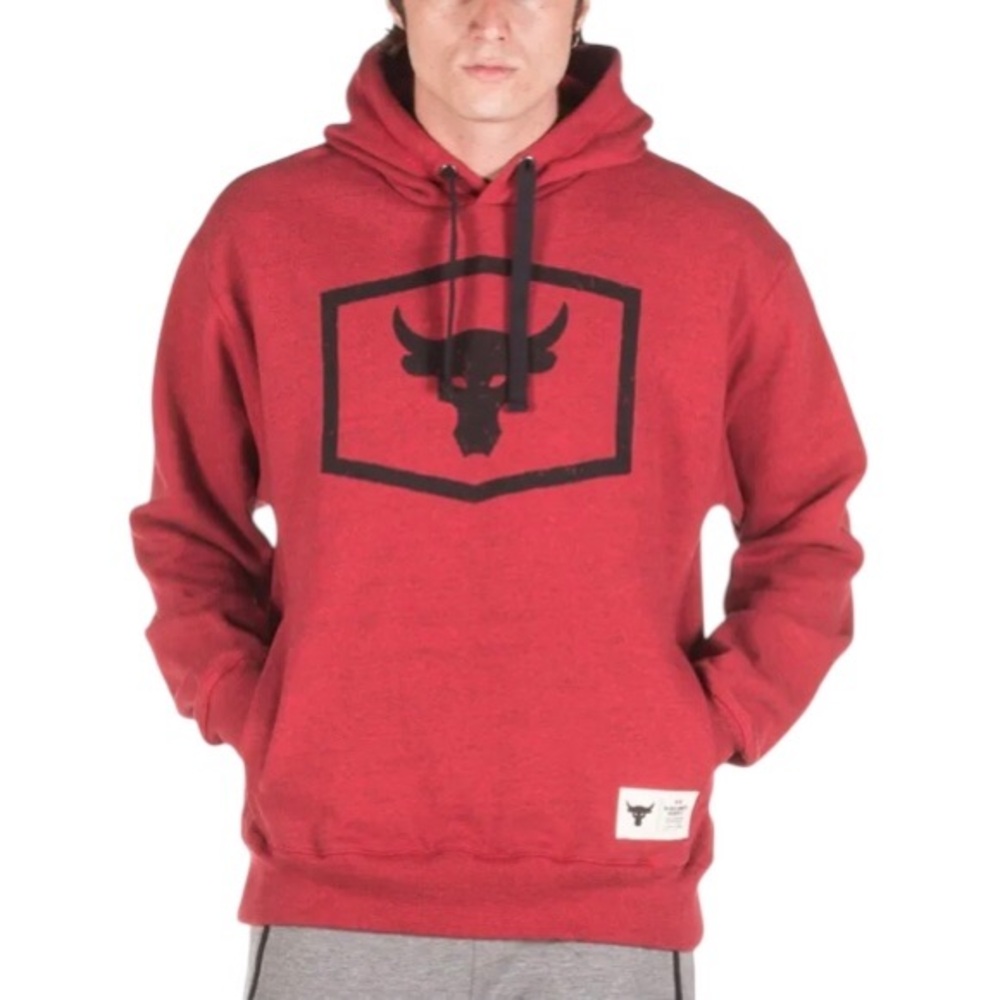 Under Armour Project Rock Hoodie Long Sleeve Red Black Hooded Sweatshirt Large